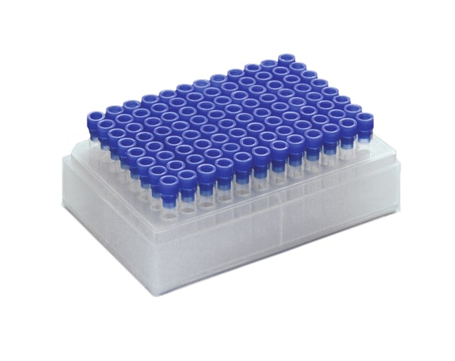 Fisherbrand&trade;&nbsp;Plaque à 96 puits en PP avec 96 inserts en verre et bouchons à clipser en PE avec septum