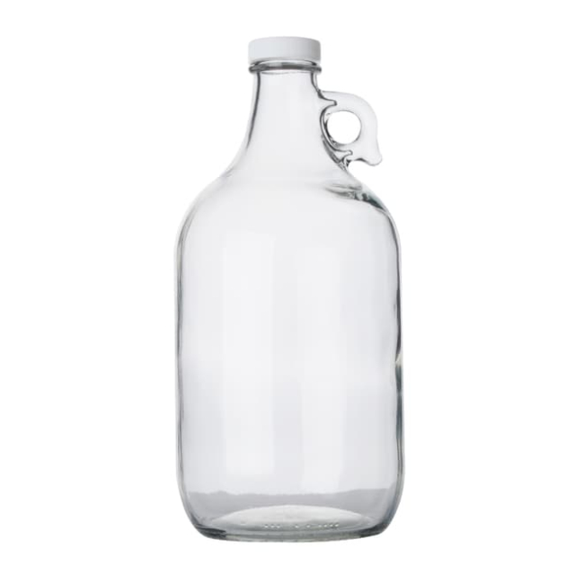  Fisherbrand™ Bidons en verre à col étroit ronds transparents avec bouchons en polypropylène blanc