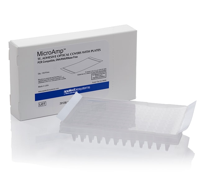 Applied Biosystems&trade;&nbsp;Plaque de réaction optique MicroAmp&trade; à 96 puits avec code-barres et films adhésifs optiques