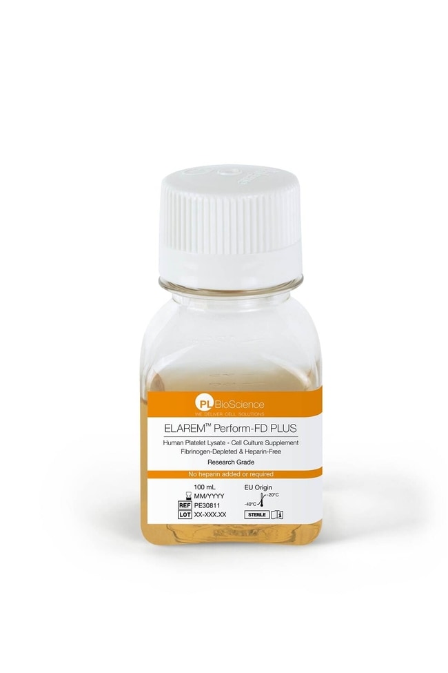 PL BioScience&nbsp;ELAREM&trade; Perform-FD PLUS, Fibrinogen-depleted Human Platelet Lysate, No Heparin Added or Required