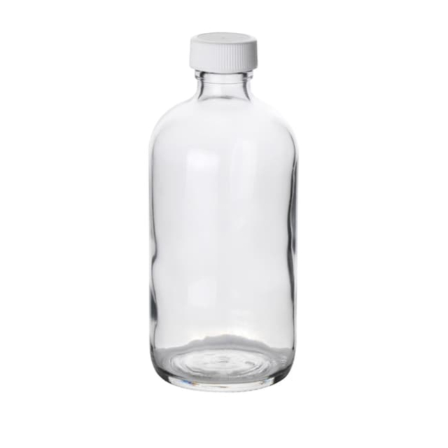  Fisherbrand™ Flacon ronds en verre ronds Boston transparents avec bouchons en polypropylène blanc