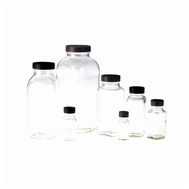  Fisherbrand™ Flacons carrés transparents à bouchon phénolique noir PolyCone