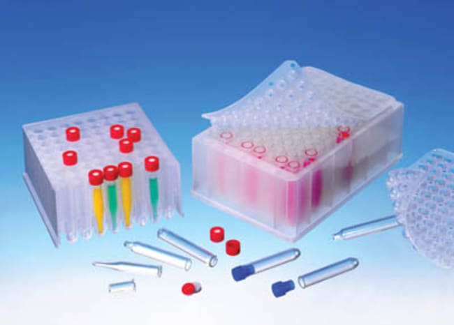 Fisherbrand™ Plaque à 96 puits en PP avec 96 inserts en verre et tapis en silicone/PTFE