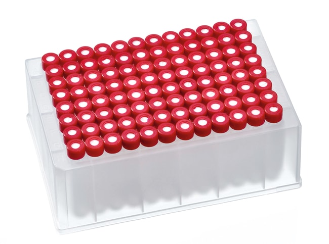 Fisherbrand&trade;&nbsp;Plaque à 96 puits en PP avec 96 inserts en verre et bouchons à clipser en PE avec septum
