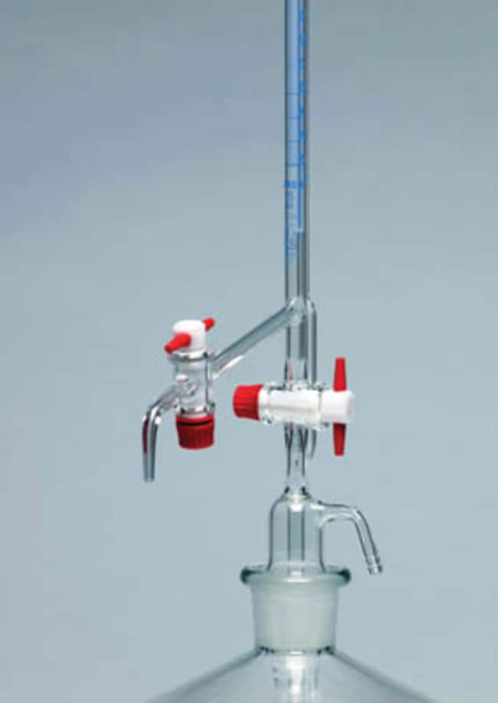 Burette automatique en verre borosilicaté Pyrex&amp;trade; avec robinet d’arrêt intermédiaire