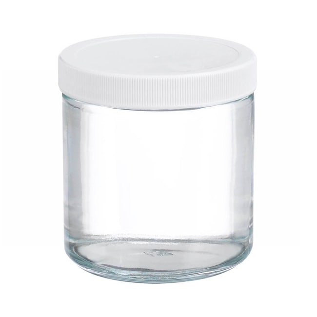 Fisherbrand™ Cuves en verre transparentes à parois droites avec bouchons en PP blanc