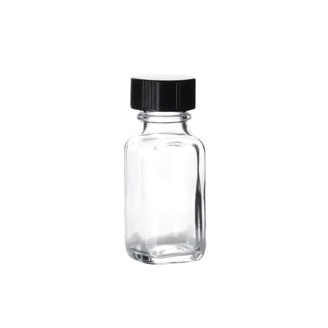 Fisherbrand™ Flacons en verre carrés français transparents avec bouchons phénoliques noirs