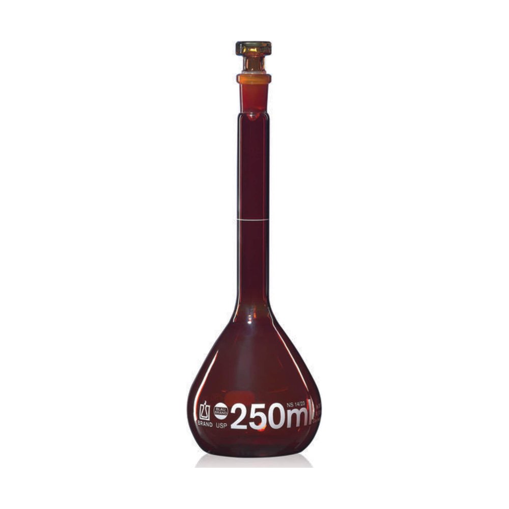 BRAND&trade;&nbsp;Fiole jaugée en verre borosilicaté ambré, classe A, avec bouchon en verre