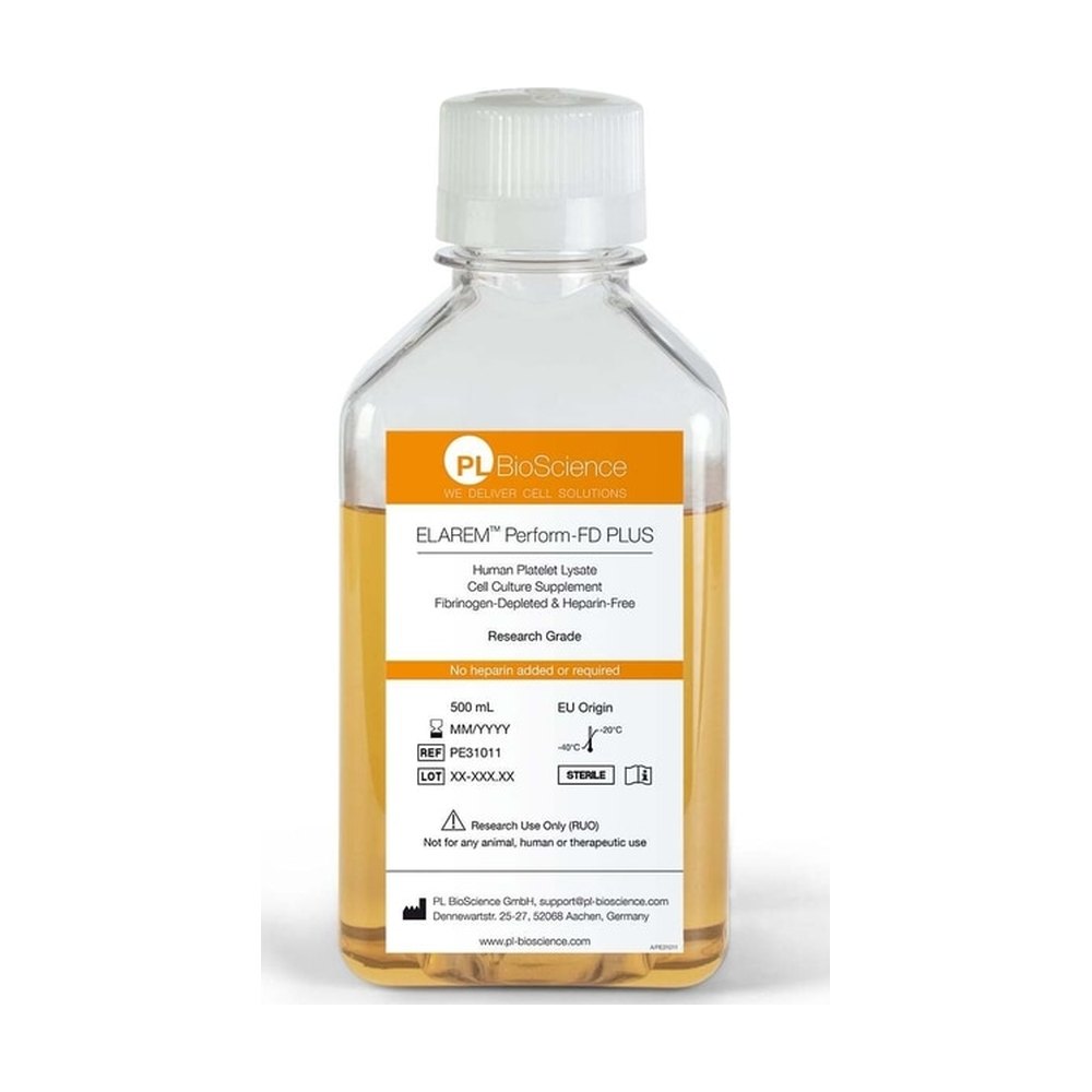 PL BioScience&nbsp;ELAREM&trade; Perform-FD PLUS, Fibrinogen-depleted Human Platelet Lysate, No Heparin Added or Required