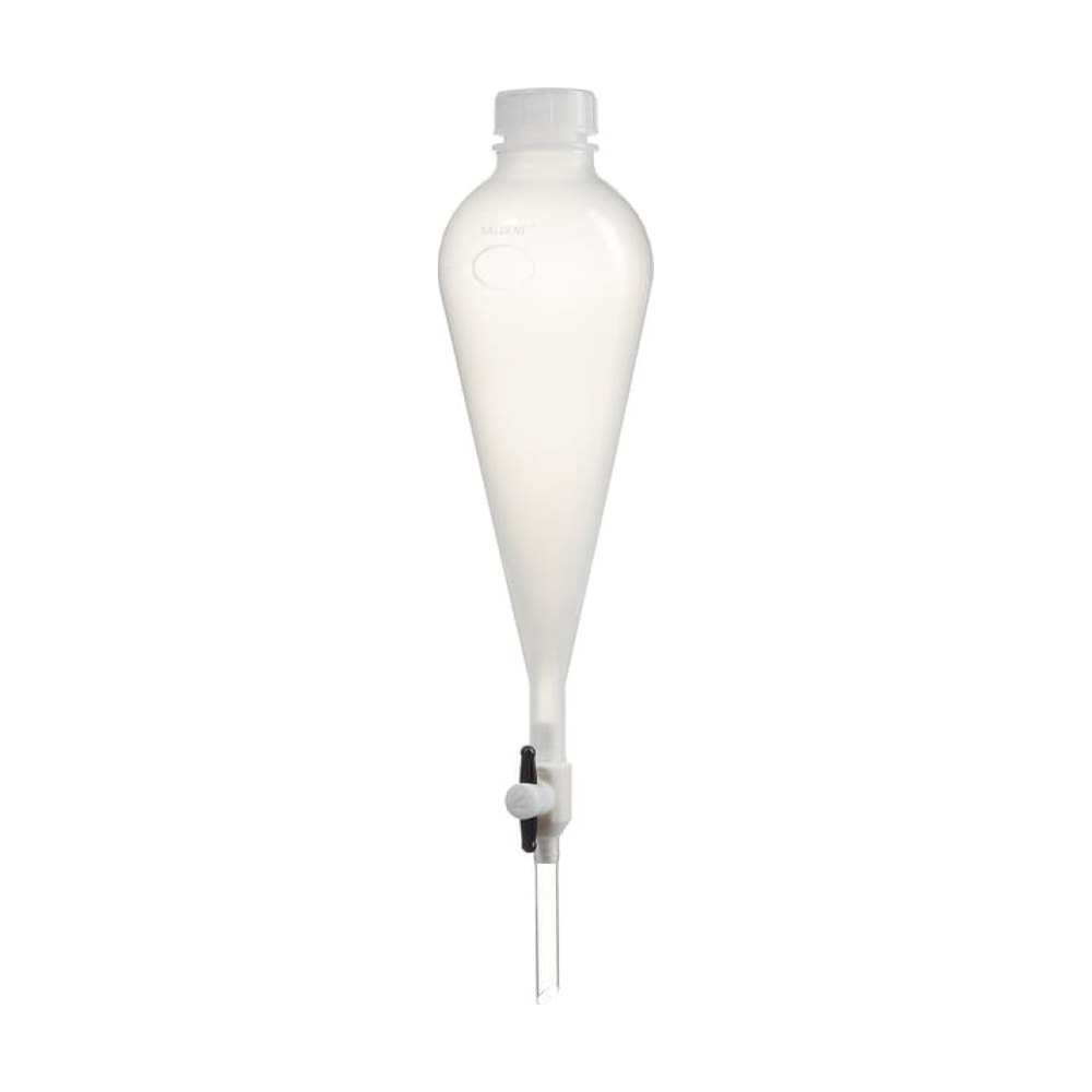 Ampoule à décanter Nalgene™ en polypropylène, avec robinet d'arrêt et corps en Téflon™ TFE et bouchon à visser en polypropylène 250mL