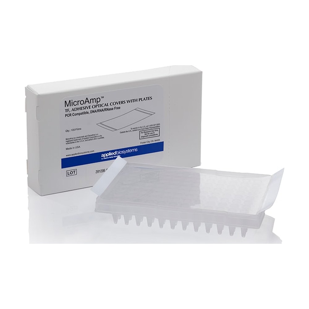 Applied Biosystems&trade;&nbsp;Plaque de réaction optique MicroAmp&trade; à 96 puits avec code-barres et films adhésifs optiques