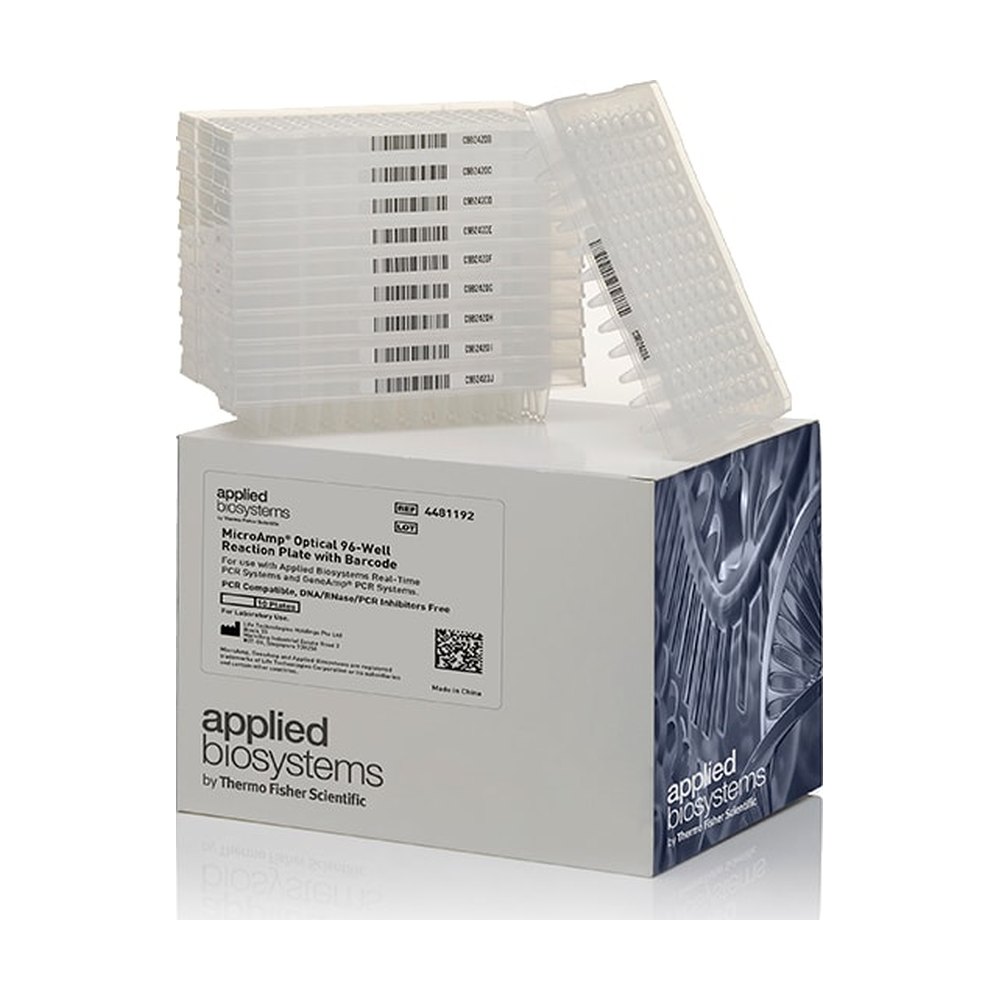 Applied Biosystems&trade;&nbsp;Plaques de réaction optiques MicroAmp&trade; 96 puits GPLE avec code-barres