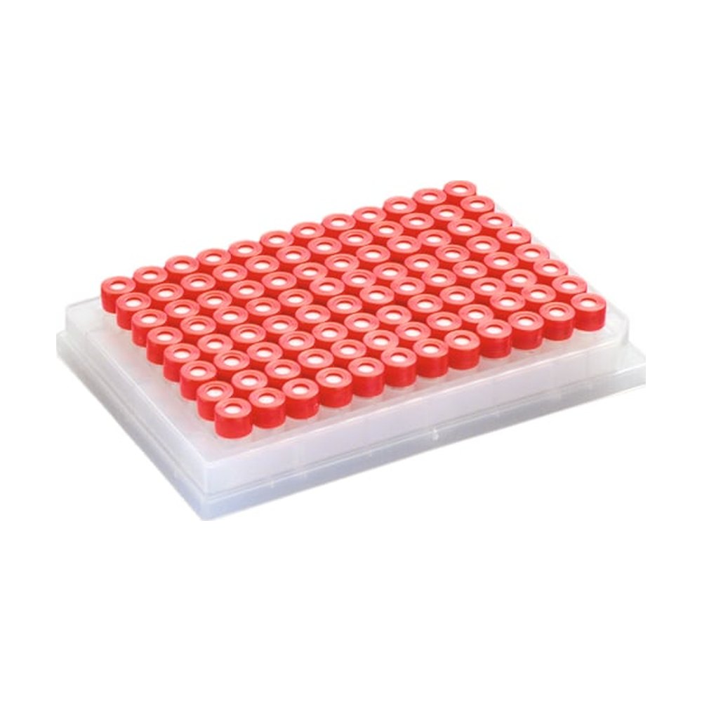 Fisherbrand&trade;&nbsp;Plaque à 96 puits en PP avec 96 inserts en verre et bouchons à clipser en PE avec septum