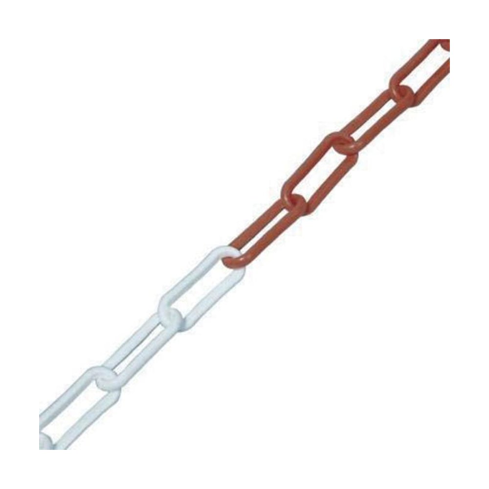 Manutan&nbsp;Chaînes en plastique, 25 m, chaîne plastique rouge/blanche, diamètre 8 mm