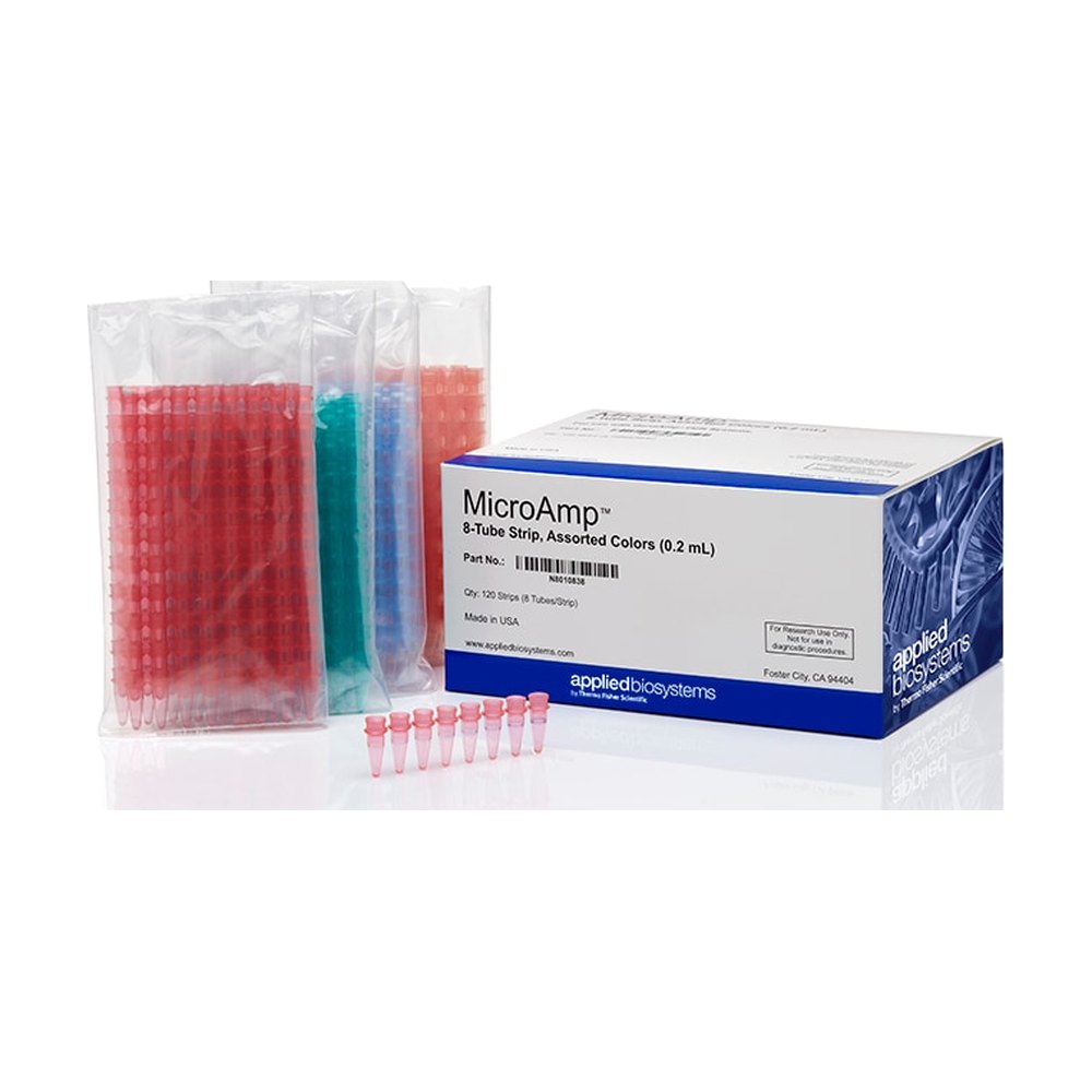 Applied Biosystems&trade;&nbsp;Barrette de 8 tubes MicroAmp&trade;, 0,2 mL, couleurs assorties