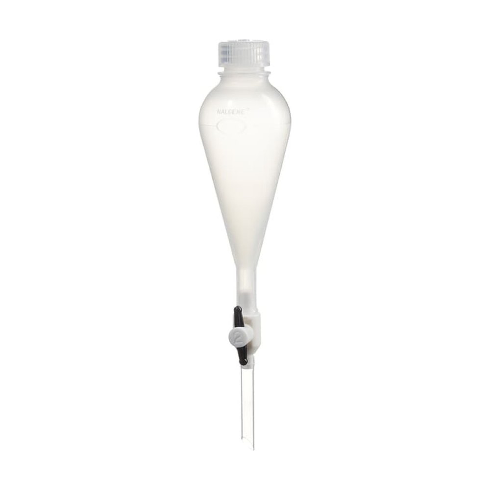 Ampoule à décanter Nalgene™ en polypropylène, avec robinet d'arrêt et corps en Téflon™ TFE et bouchon à visser en polypropylène 125 ml